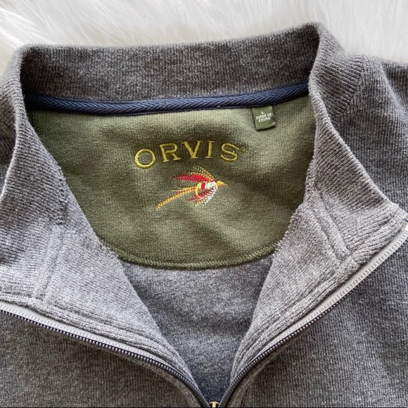 ORVIS men gray zip up gray sweater - Picture 2 of 5